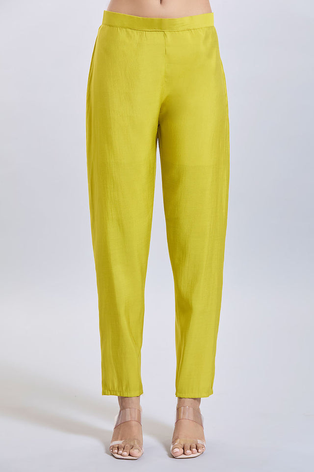 Yellow Embroidered Chandheri Kurti Pant Set