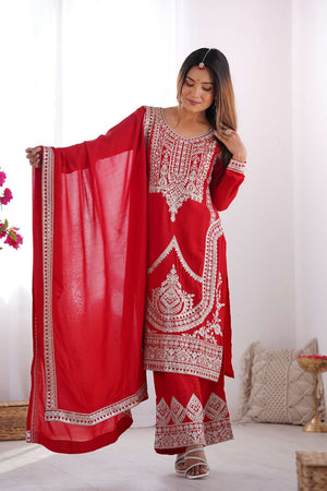 Red Sequin With Embroidered Silk Pakistani Suit Set