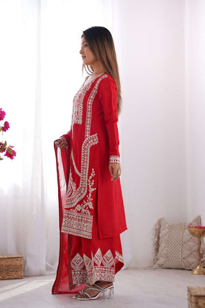 Red Sequin With Embroidered Silk Pakistani Suit Set