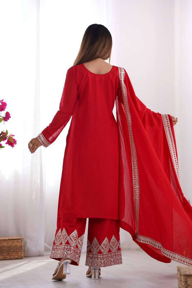 Red Sequin With Embroidered Silk Pakistani Suit Set