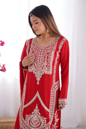 Red Sequin With Embroidered Silk Pakistani Suit Set