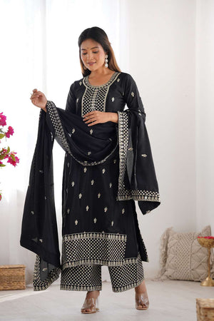 Black Sequin Chinon Pakistani Suit Set