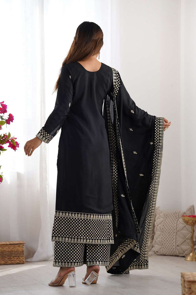 Black Sequin Chinon Pakistani Suit Set