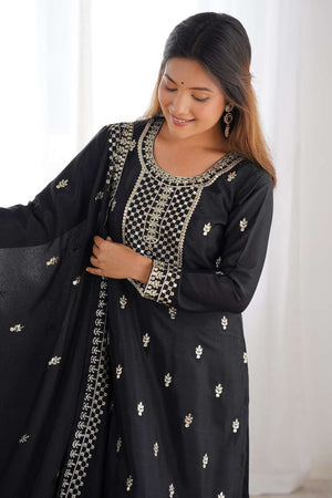 Black Sequin Chinon Pakistani Suit Set