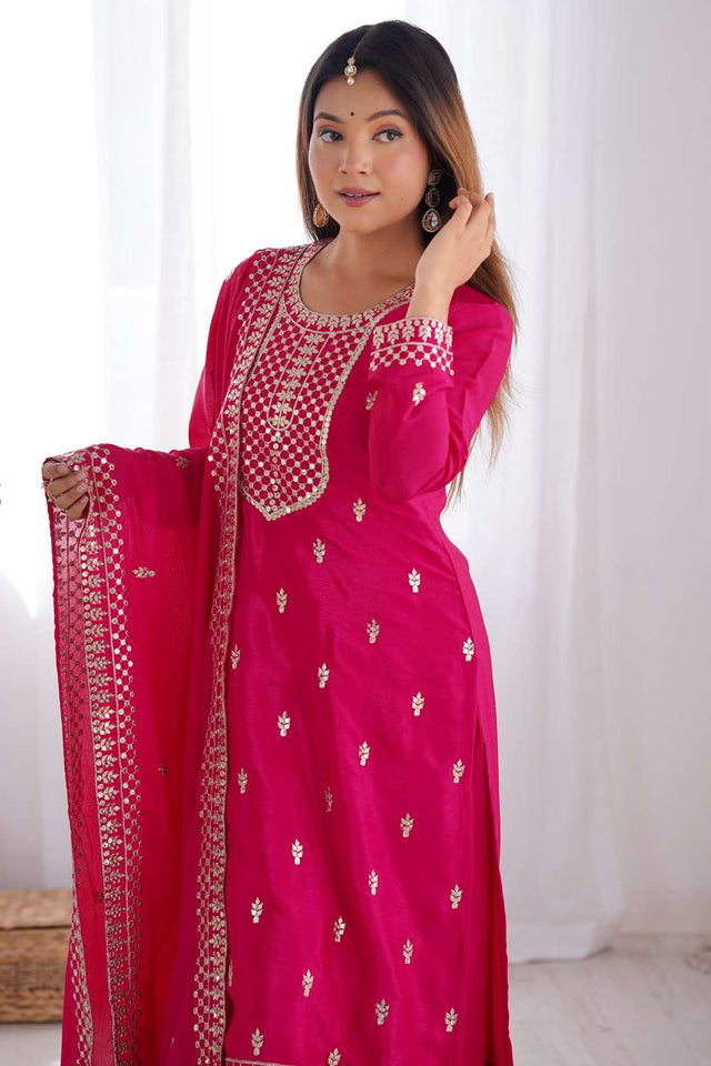 Pink Sequin Chinon Pakistani Suit Set