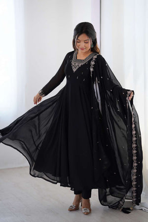Black Embroidered Georgette Anarkali Suit Set