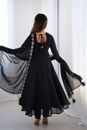 Black Embroidered Georgette Anarkali Suit Set