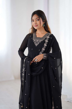 Black Embroidered Georgette Anarkali Suit Set