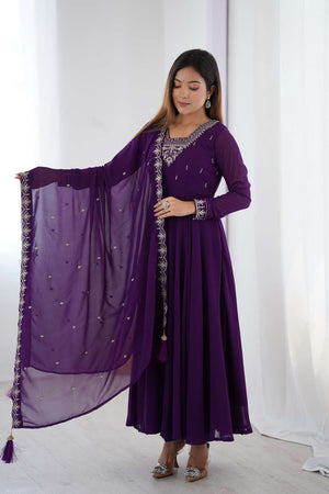 Violet Embroidered Georgette Anarkali Suit Set