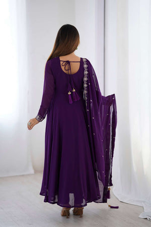 Violet Embroidered Georgette Anarkali Suit Set
