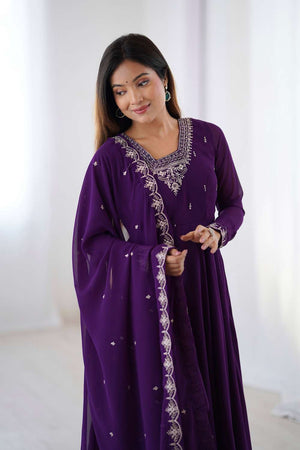 Violet Embroidered Georgette Anarkali Suit Set