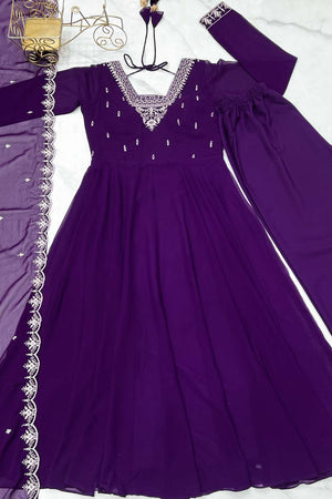 Violet Embroidered Georgette Anarkali Suit Set