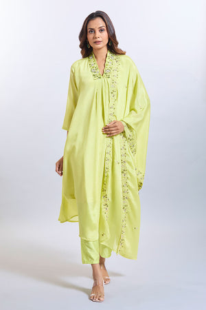 Yellow Soild Silk Kurti Pant Set