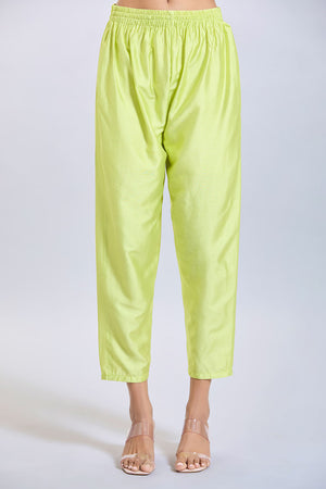 Yellow Soild Silk Kurti Pant Set