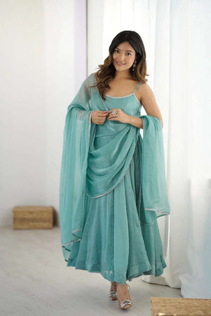 Magenta Sequin Tissue Anarkali Suit Set