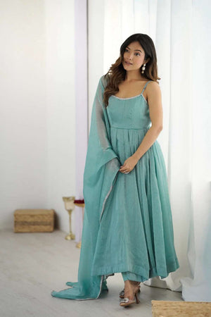 Magenta Sequin Tissue Anarkali Suit Set