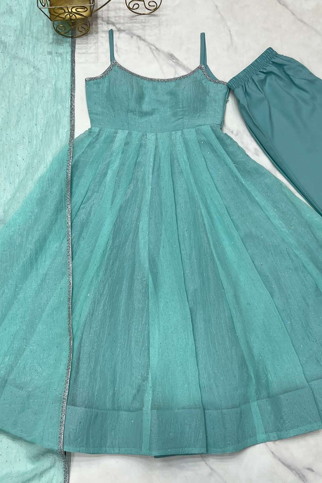 Magenta Sequin Tissue Anarkali Suit Set