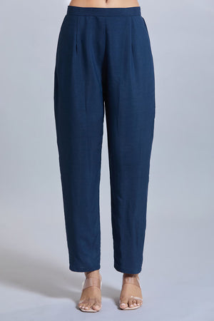 Blue  Solid Silk Kurti Pant Set