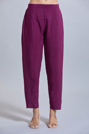 Purple Solid Silk Kurti Pant Set