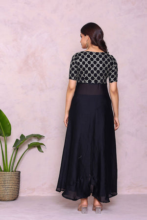 Black Printed Silk Kurti Pant Set (28Blacksilk)