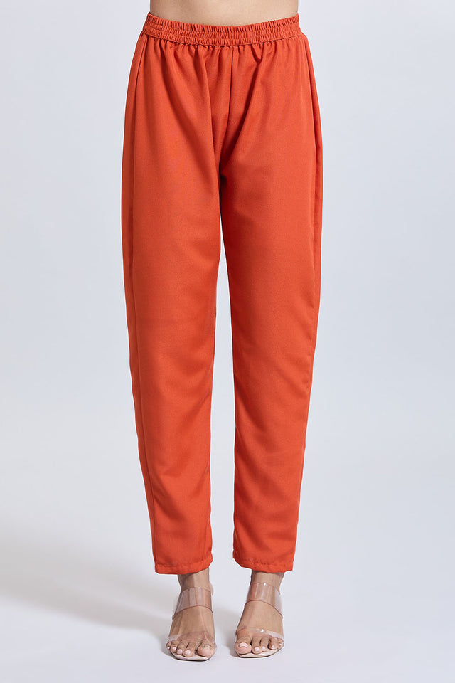 Orange Solid Chandheri Kurti Pant Set