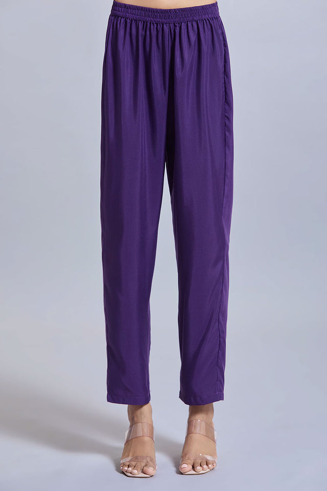 Purple Embroidered Viscose Kurti Pant Set
