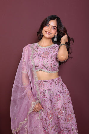Pink Embroidered Organza Lehenga (2Organza)