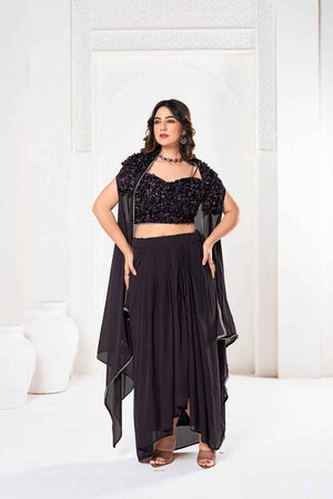 Black Solid Silk Lehenga