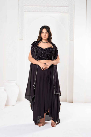 Black Solid Silk Lehenga