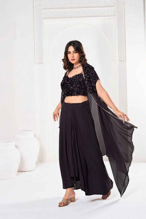Black Solid Silk Lehenga