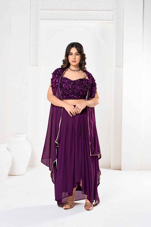 Purple Solid Silk Lehenga