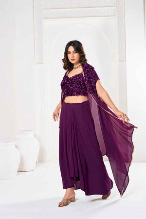 Purple Solid Silk Lehenga