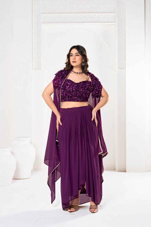 Purple Solid Silk Lehenga