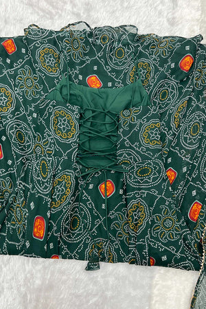 Bottle Green Chiffon Bandhani Sleeveless Anarkali Suit Set