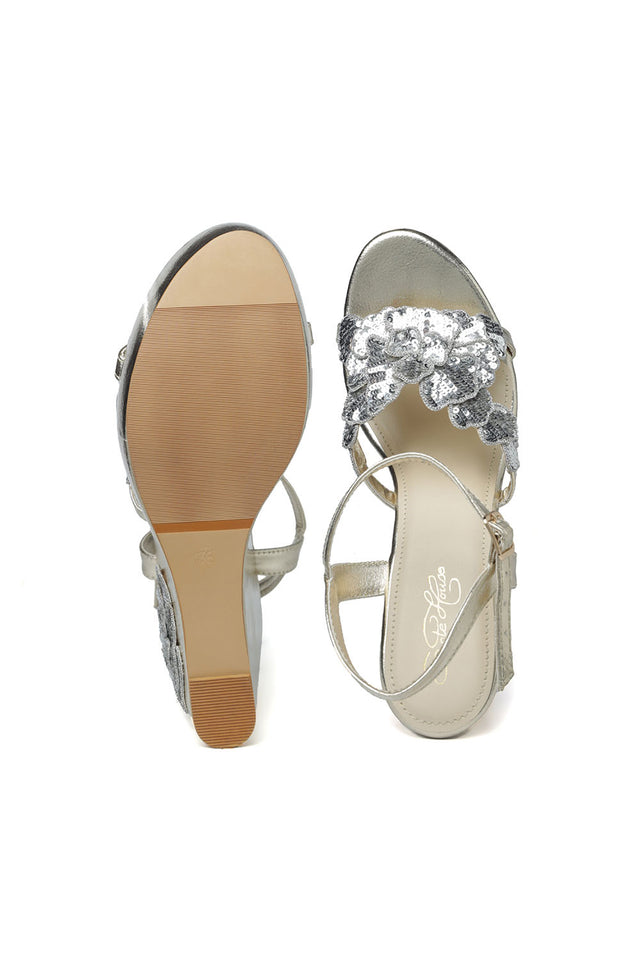 Gold Sequin Pu Leather Wedges