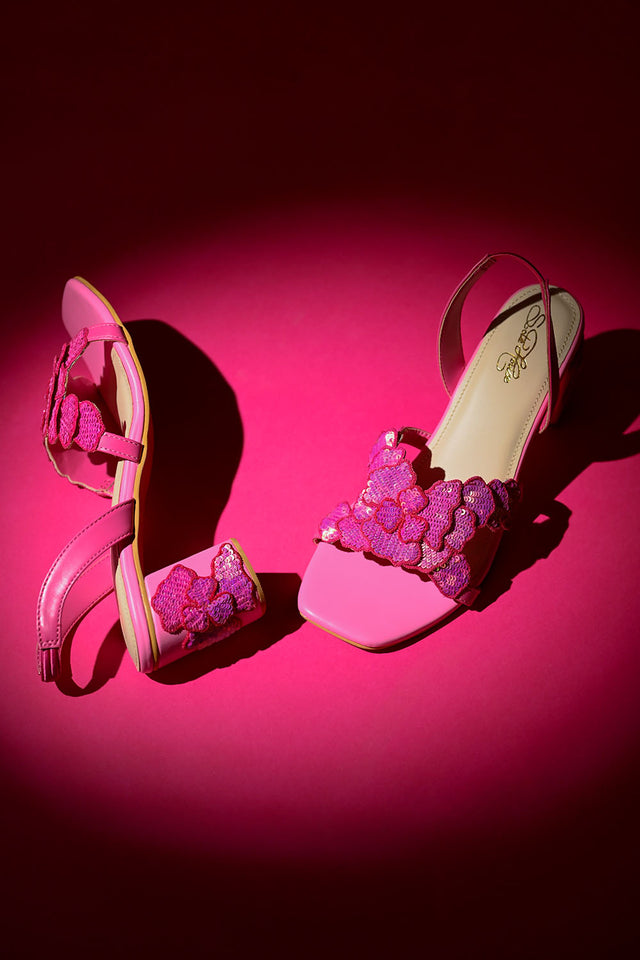 Pink Sequin Pu Leather Heels