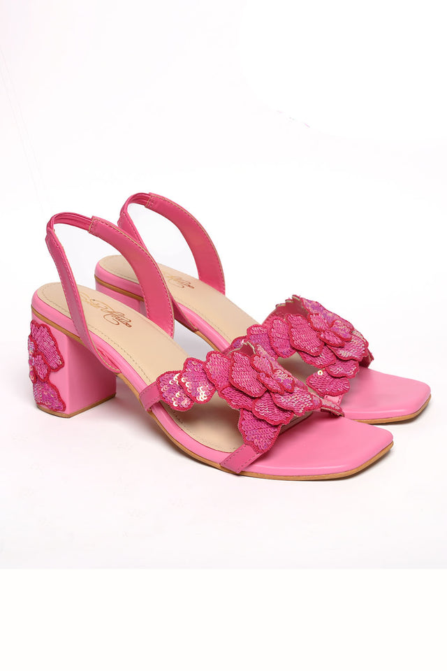 Pink Sequin Pu Leather Heels