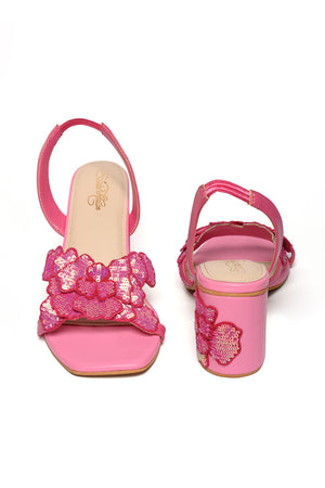 Pink Sequin Pu Leather Heels