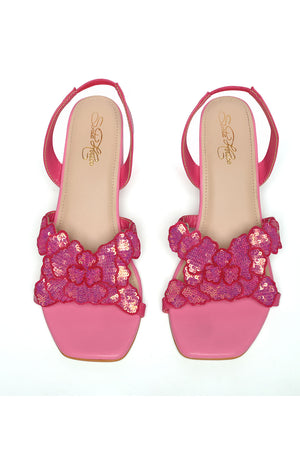 Pink Sequin Pu Leather Heels