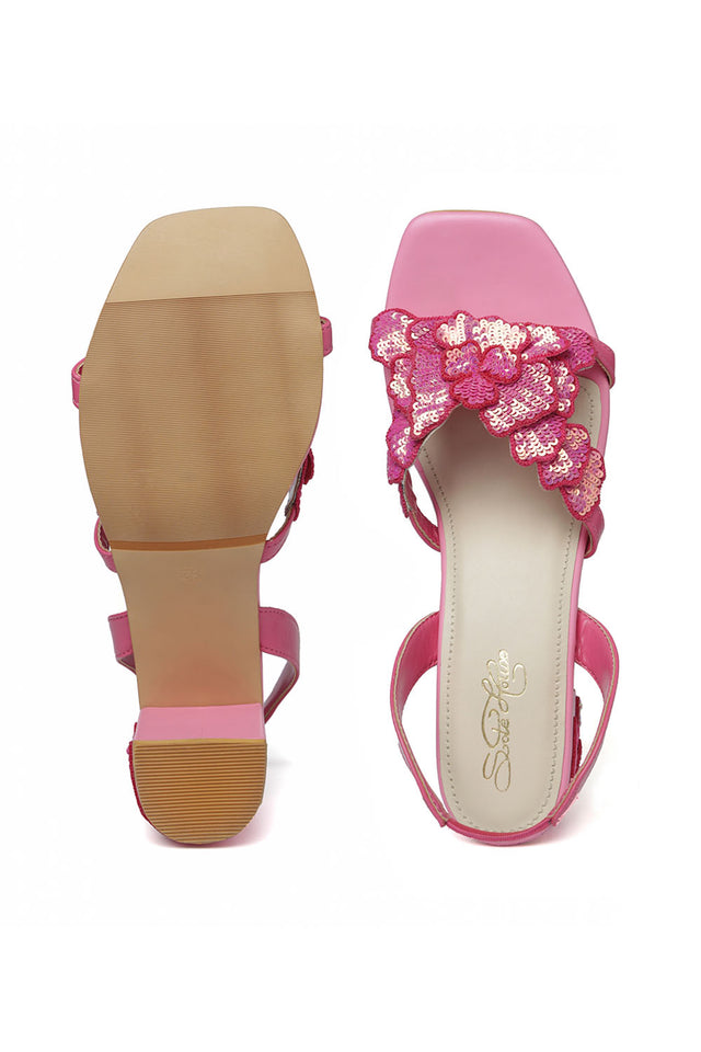 Pink Sequin Pu Leather Heels