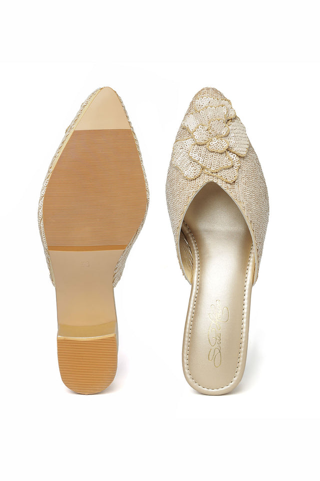 Beige Sequin Pu Leather Heels