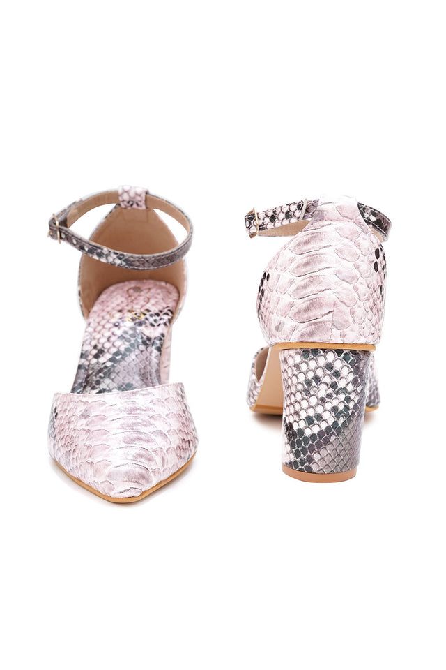 Pink Printed Pu Leather Heels