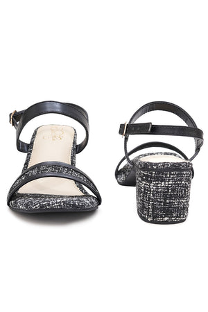 Black Thread work Pu Leather Heels