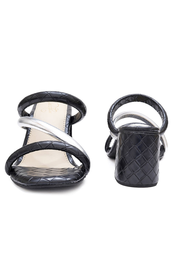 Black Checkered Pu Leather Heels