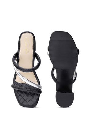 Black Checkered Pu Leather Heels