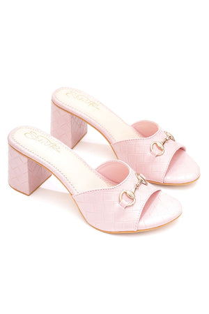 Pink Checkered Pu Leather Heels