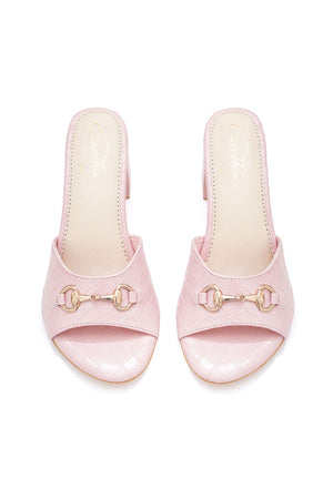 Pink Checkered Pu Leather Heels