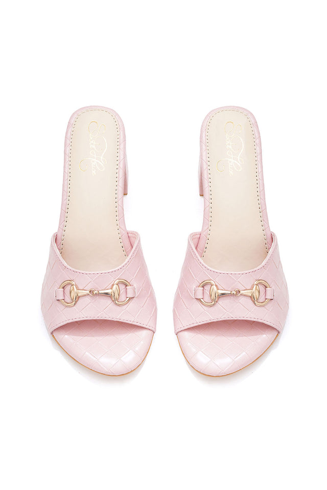 Pink Checkered Pu Leather Heels