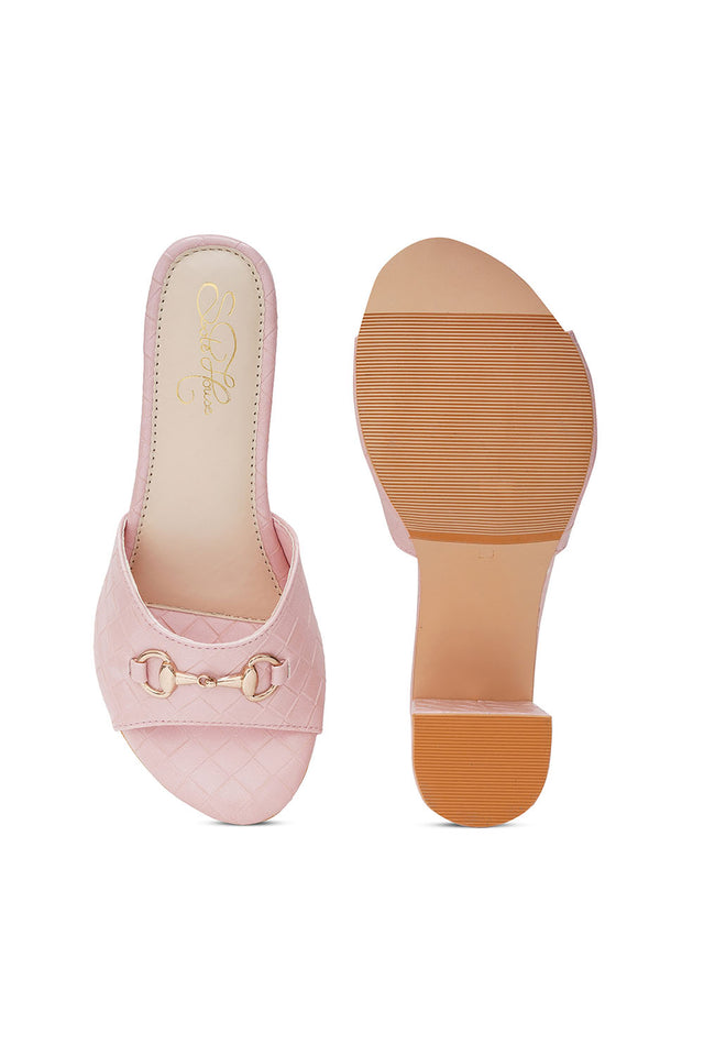 Pink Checkered Pu Leather Heels