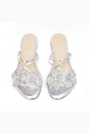 Silver Embellished Pu Leather Flats
